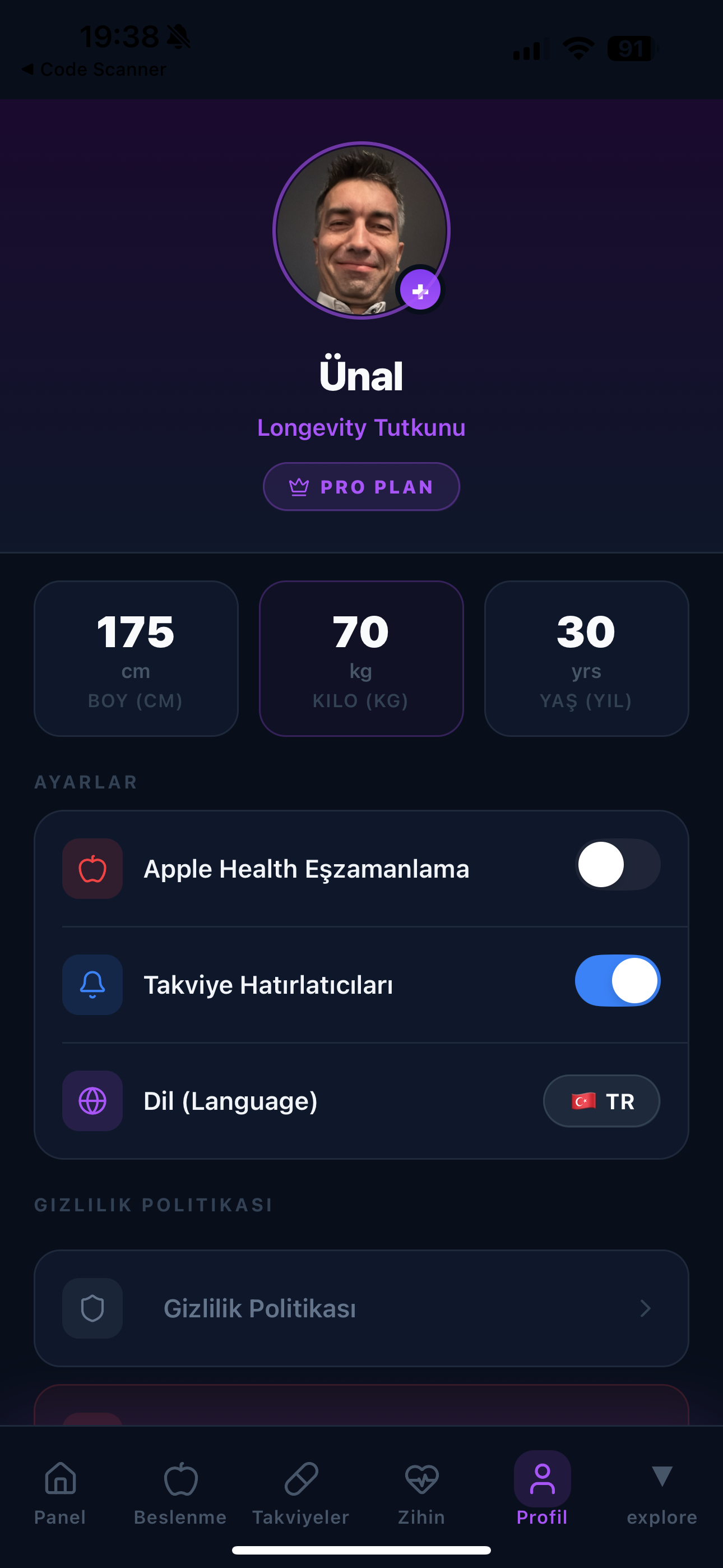 Longevitmy Profil Paneli